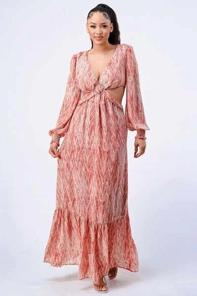 Self Belted Side Cut Out Ruffled Maxi Dress Elegant Maxi Dress with Ruffles