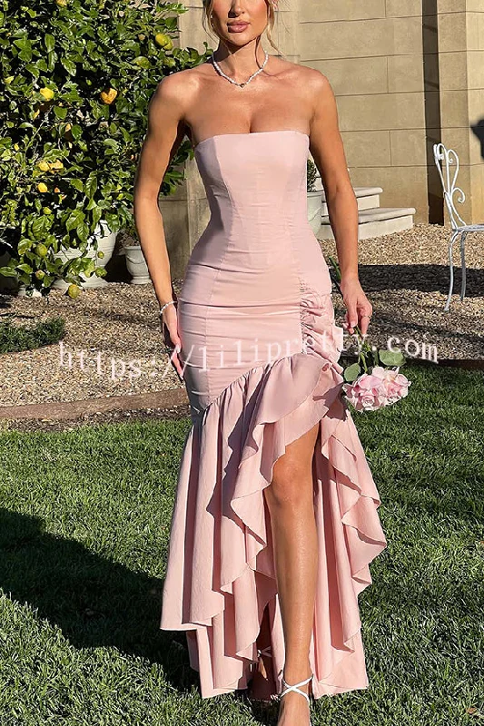 Sexy Off-shoulder Slim Fit Irregular Hem Maxi Dress Trendy Fit-and-Flare Maxi Dress