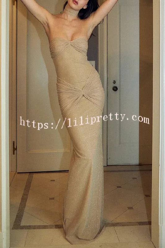 Sexy Slightly Translucent Sequined Off-shoulder Slim Fit Fishtail Maxi Dress Fashionable Button-Down Maxi Dress