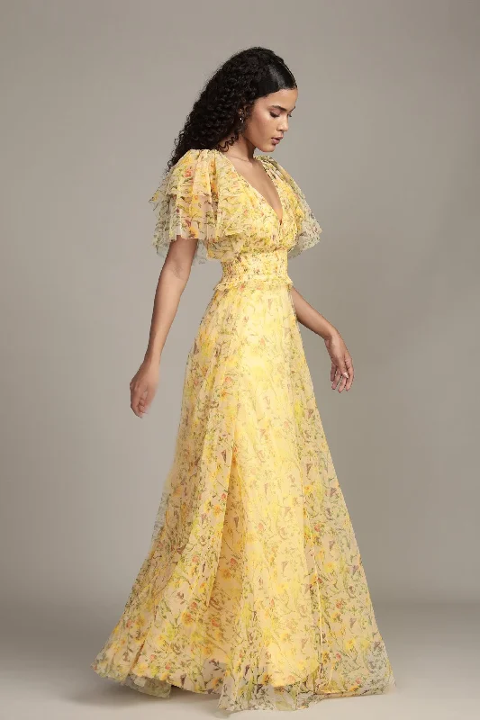 Shelby Yellow Printed Maxi Dress Stylish Boho Maxi Dress