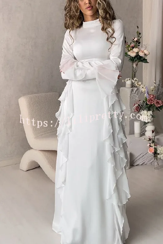 Cline Solid Color High Neck Long Sleeve Elegant Ruffles Maxi Dress Cozy Open-Back Maxi Dress Cline Solid Color High Neck Long Sleeve Elegant Ruffles Maxi Dress Cozy Open-Back Maxi Dress