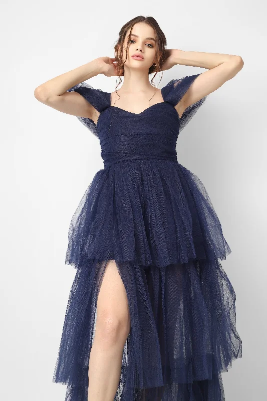 Sydney Galactic Cobalt Tulle Maxi Dress Classic V-Neck Maxi Dress