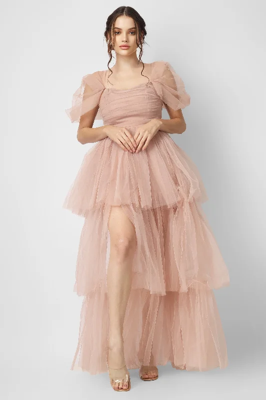 Sydney Pale Mauve Tulle Maxi Dress Chic Off-Shoulder Maxi Dress