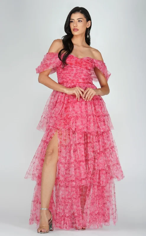Sydney Tulle Maxi Dress in Red Print Classic Strapless Maxi Dress