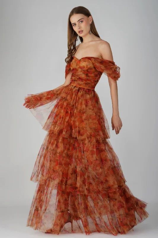 Sydney Tulle Maxi Dress in Rose Floral Trendy Maxi Dress with Straps