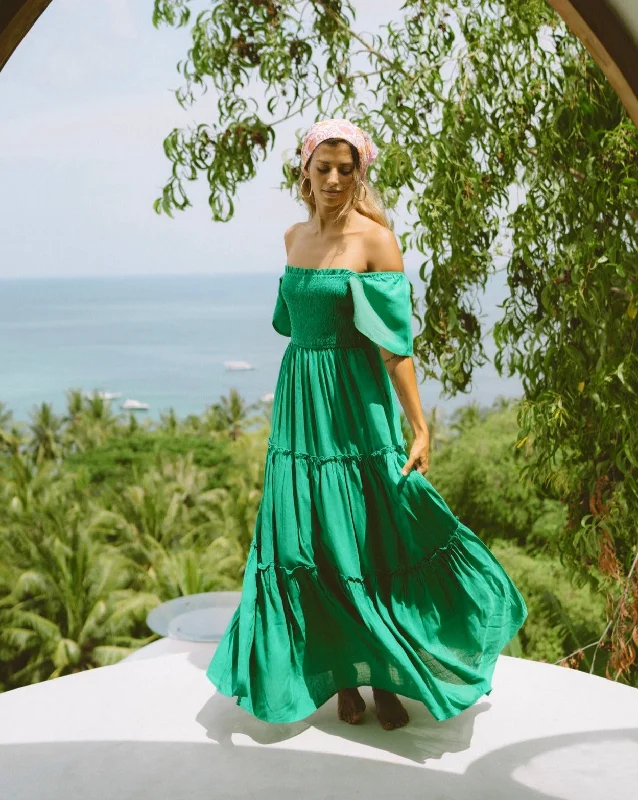 Terra Emerald Green Tiered Maxi Dress Fashionable Printed Maxi Dress