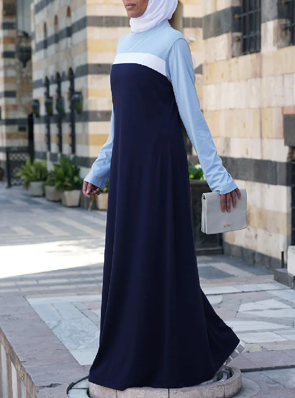 Tri-Color Jersey Maxi Dress Comfortable Fitted Maxi Dress