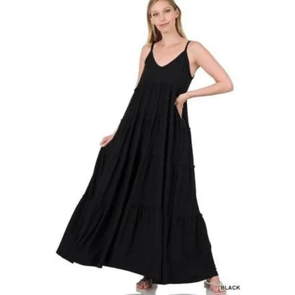 V-neck tiered cami maxi dress Elegant Lace-Up Maxi Dress