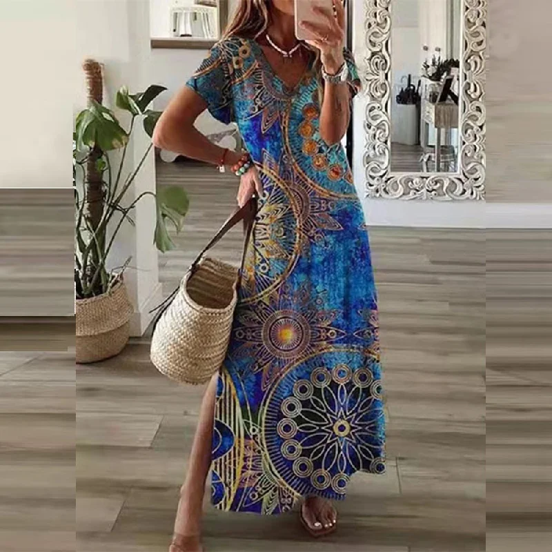 Zjkrl Vintage Print Maxi Dress Women 2023 Summer Elegant V Neck Short Sleeve Loose Split Casual Dress Female Party Boho Beach Vestidos Fashionable Off-Shoulder Maxi Dress Zjkrl Vintage Print Maxi Dress Women 2023 Summer Elegant V Neck Short Sleeve Loose Split Casual Dress Female Party Boho Beach Vestidos Fashionable Off-Shoulder Maxi Dress