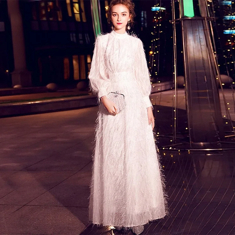 Women Tassel Lantern Long Sleeve Maxi Dress Elegant White Big Swing Party Long Dresses Ladies Vintage Dress Vestidos Trendy A-Line Maxi Dress Women Tassel Lantern Long Sleeve Maxi Dress Elegant White Big Swing Party Long Dresses Ladies Vintage Dress Vestidos Trendy A-Line Maxi Dress