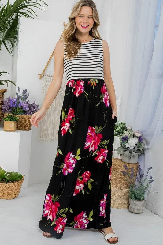 Floral Mix Tank Maxi Dress Stylish One-Shoulder Maxi Dress