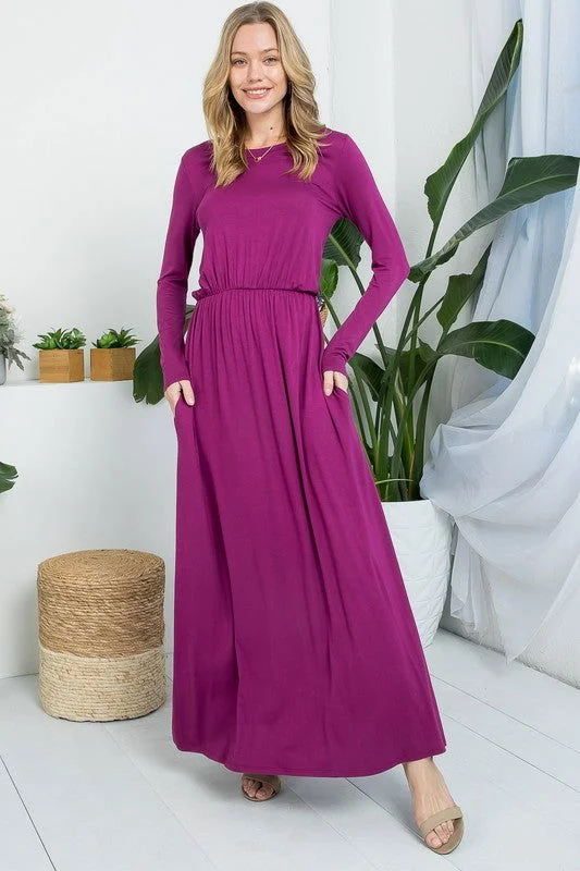Solid Elastic Waist Maxi Dress Stylish Off-Shoulder Maxi Dress