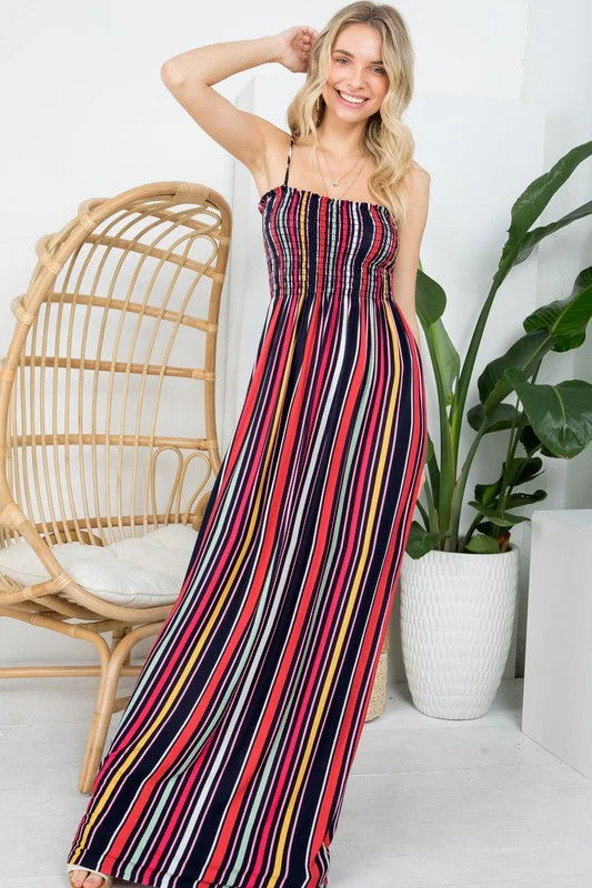 Stripe Smocked Maxi Dress Stylish Long Sleeve Maxi Dress