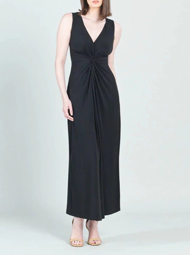 Women's V-Neck Center Slit Black Maxi Dress Cozy Knit Maxi Dress
