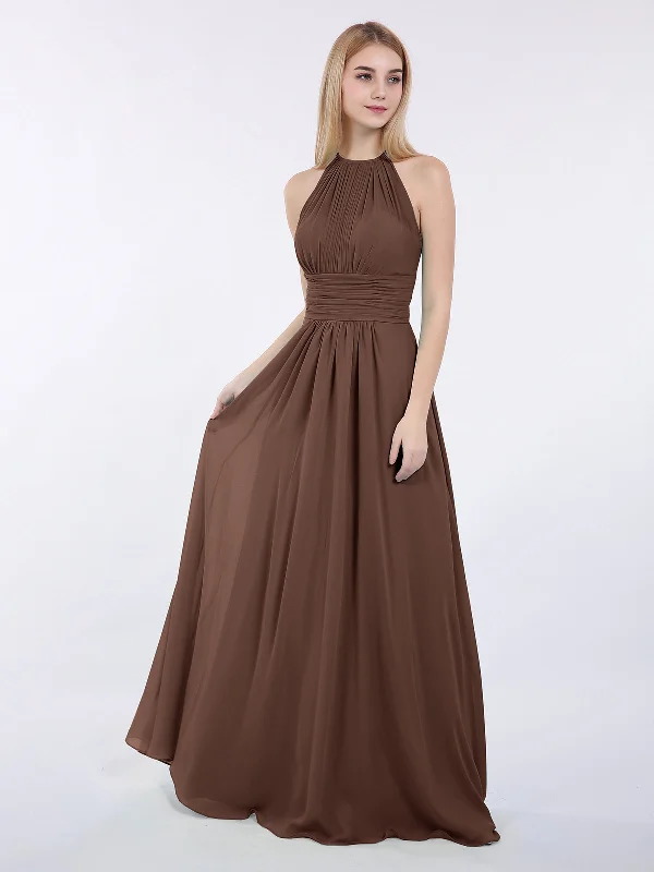 Halter Chiffon Maxi Dress of Bridesmaid Chocolate Chic Sleeveless Maxi Dress