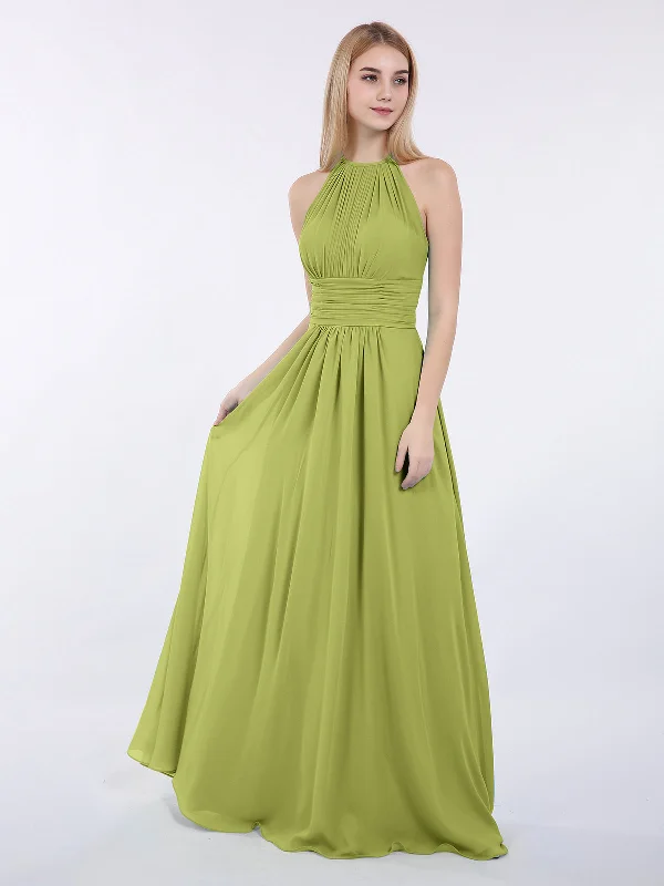 Halter Chiffon Maxi Dress of Bridesmaid Clover Stylish Empire Waist Maxi Dress