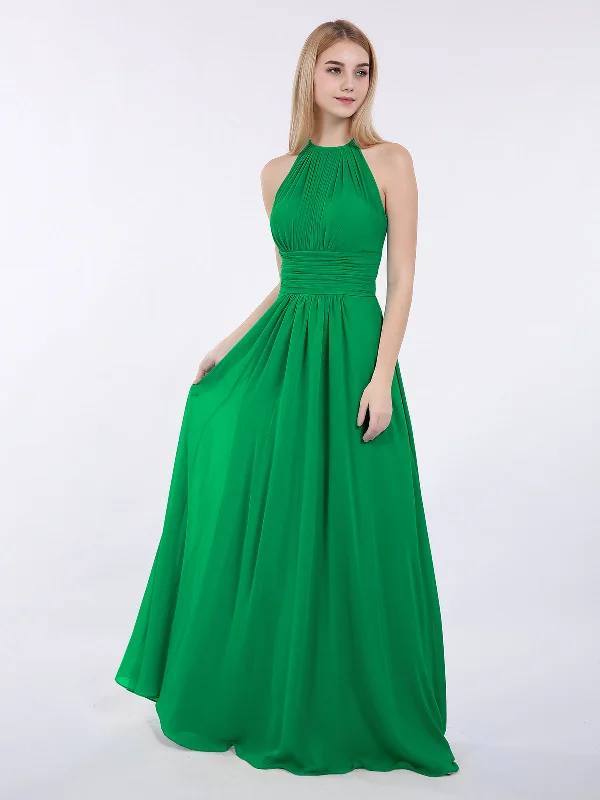 Halter Chiffon Maxi Dress of Bridesmaid Emerald Trendy Satin Maxi Dress