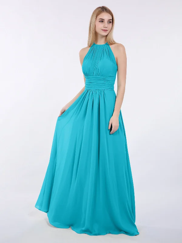 Halter Chiffon Maxi Dress of Bridesmaid Jade Cozy Open-Back Maxi Dress