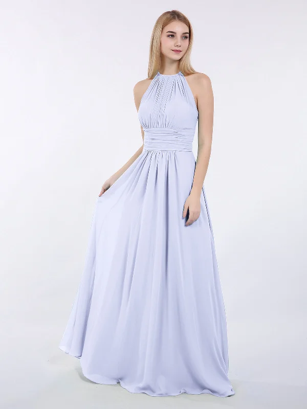 Halter Chiffon Maxi Dress of Bridesmaid Lavender Trendy Maxi Dress with Bow