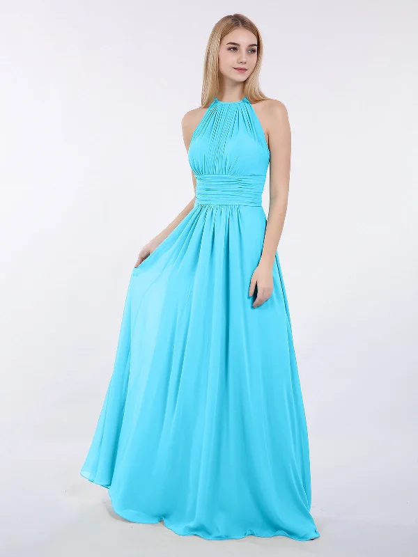 Halter Chiffon Maxi Dress of Bridesmaid Pool Cozy Spaghetti Strap Maxi Dress