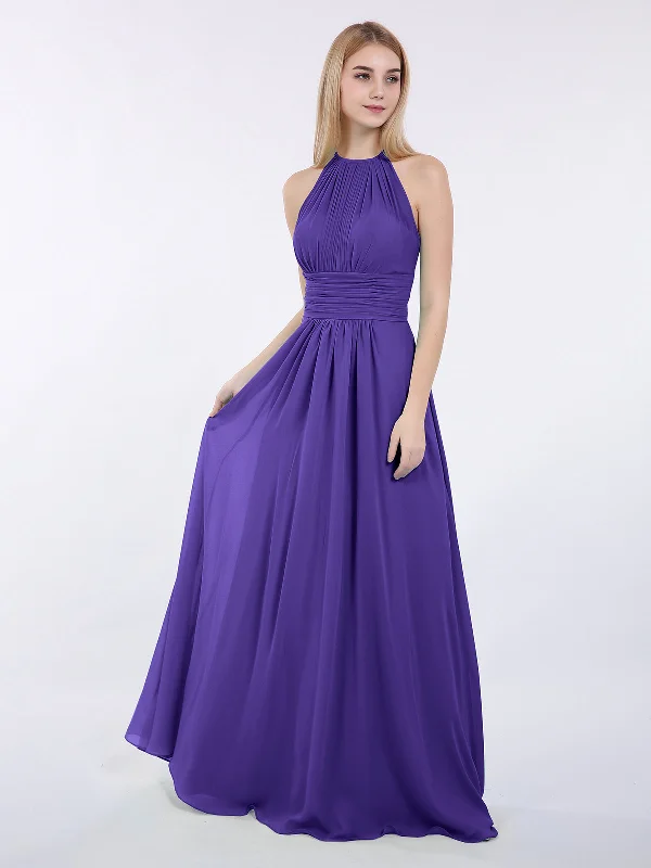 Halter Chiffon Maxi Dress of Bridesmaid Regency Fashionable Chiffon Tiered Maxi Dress