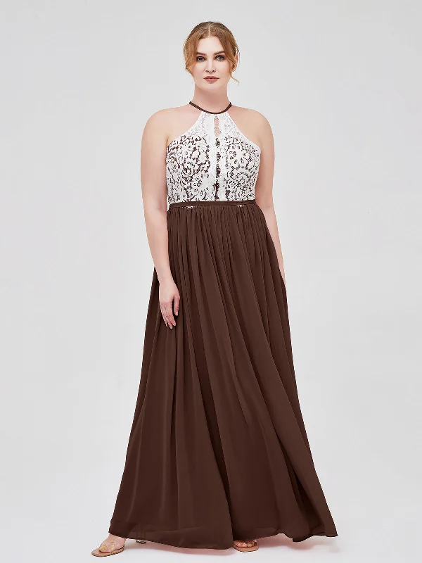 Halter Maxi Dress with Ivory Lace Bodice-Chocolate Cozy Knit Maxi Dress