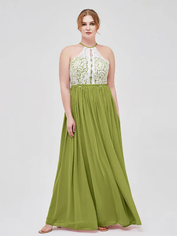 Halter Maxi Dress with Ivory Lace Bodice-Clover Trendy V-Neck Maxi Dress