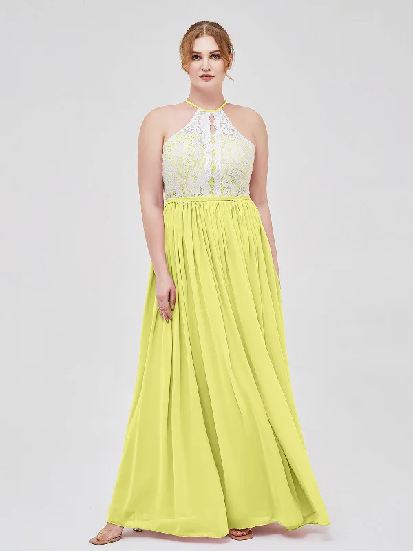 Halter Maxi Dress with Ivory Lace Bodice-Daffodil Elegant Maxi Dress with Ruffles