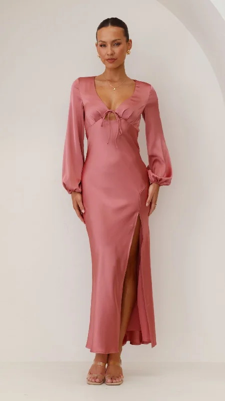 Brigitte Maxi Dress - Baked Rose Elegant Maxi Dress with Slit