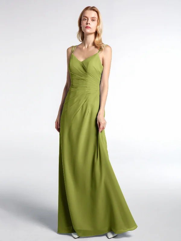 Double Straps Cross Back Chiffon Maxi Dress-Clover Trendy Maxi Dress with Straps