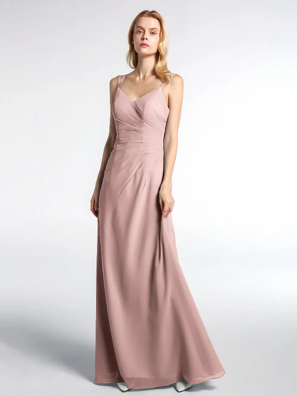 Double Straps Cross Back Chiffon Maxi Dress-Dusty Rose Fashionable Printed Maxi Dress