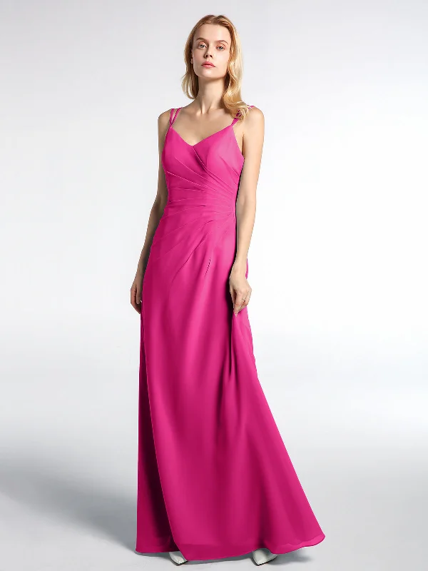 Double Straps Cross Back Chiffon Maxi Dress-Fuchsia Cozy Cold-Shoulder Maxi Dress