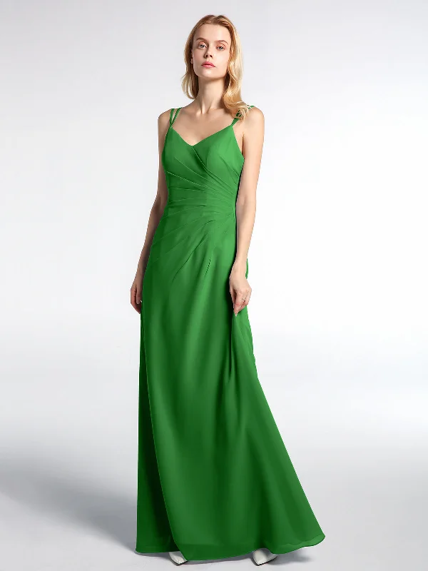 Double Straps Cross Back Chiffon Maxi Dress-Green Elegant Silk Maxi Dress