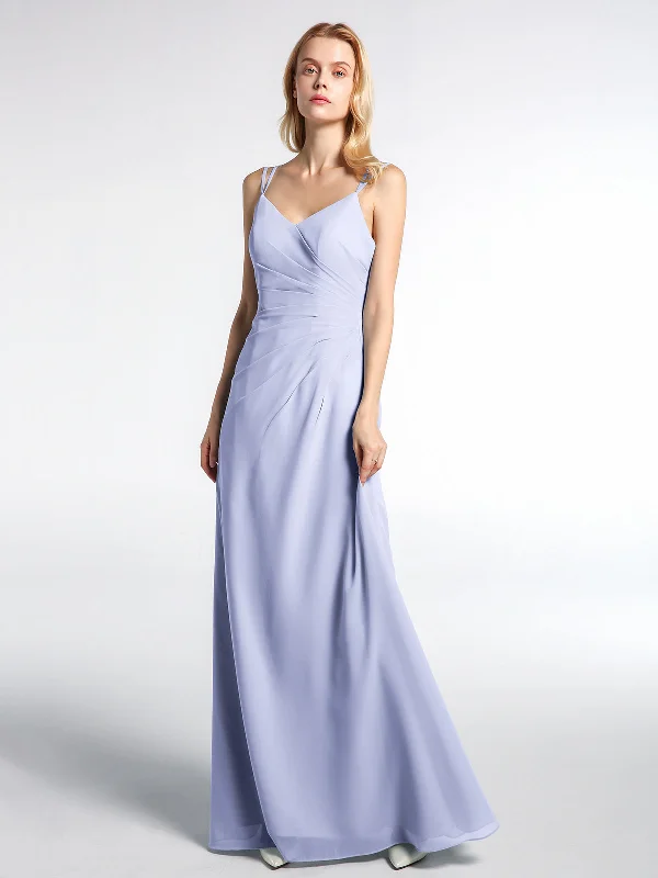 Double Straps Cross Back Chiffon Maxi Dress-Lavender Elegant Tiered Maxi Dress