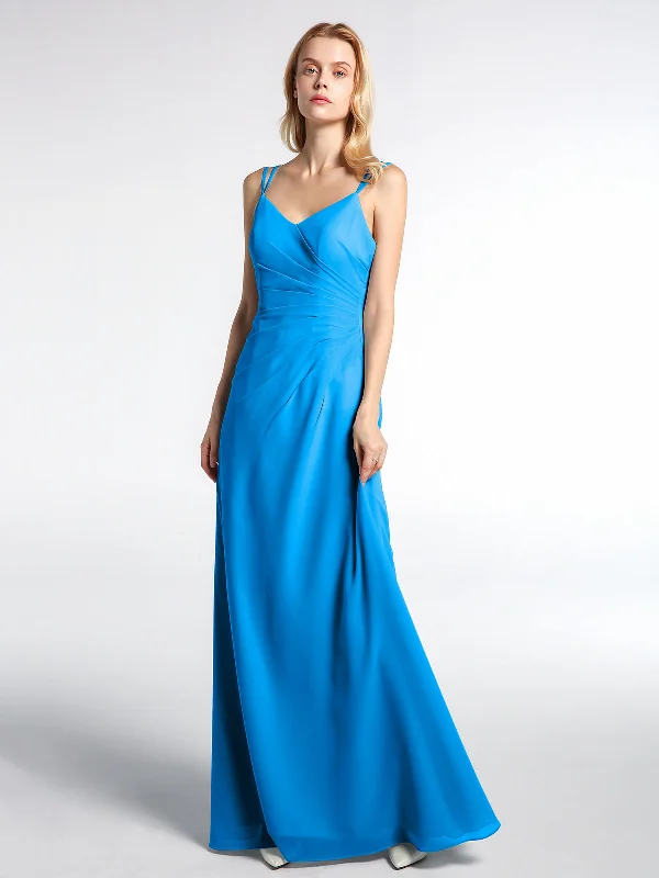 Double Straps Cross Back Chiffon Maxi Dress-Ocean Blue Comfortable Casual Maxi Dress