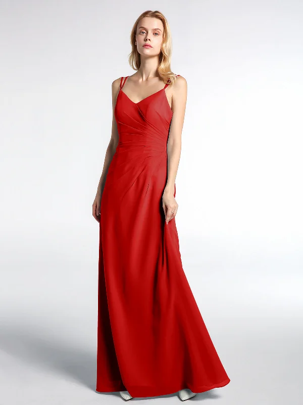 Double Straps Cross Back Chiffon Maxi Dress-Red Elegant Tiered Maxi Dress