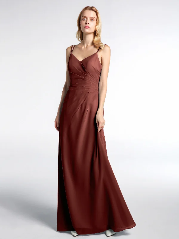 Double Straps Cross Back Chiffon Maxi Dress-Terracotta Comfortable Fit-and-Flare Maxi Dress