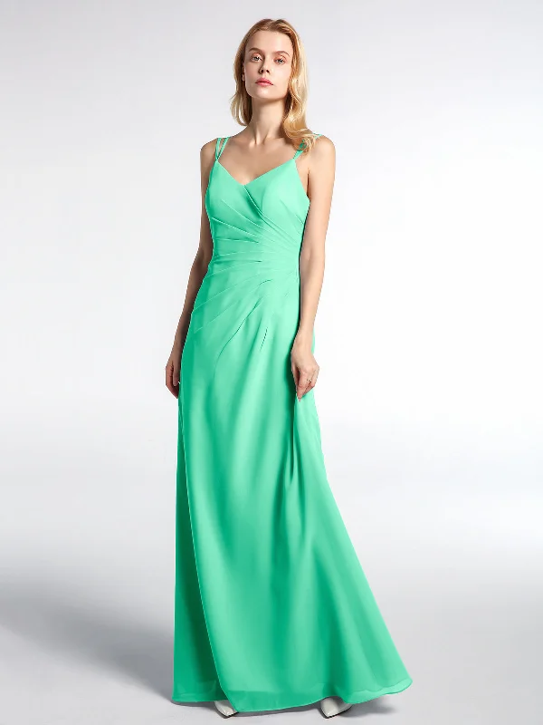 Double Straps Cross Back Chiffon Maxi Dress-Turquoise Comfortable Long-Sleeve Maxi Dress