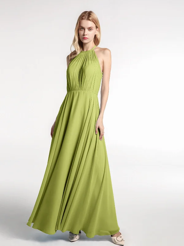 Halter Neck Chiffon Maxi Dress with Circle Skirt-Clover Classic Tulle Maxi Dress