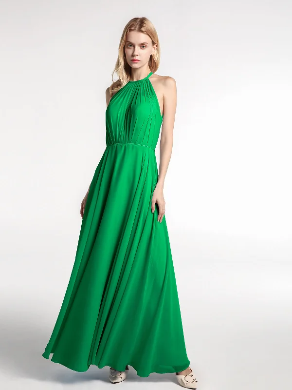 Halter Neck Chiffon Maxi Dress with Circle Skirt-Emerald Comfortable Fitted Maxi Dress