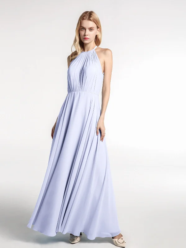 Halter Neck Chiffon Maxi Dress with Circle Skirt-Lavender Comfortable Fitted Maxi Dress