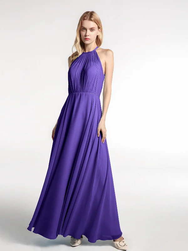 Halter Neck Chiffon Maxi Dress with Circle Skirt-Regency Cozy Cold-Shoulder Maxi Dress