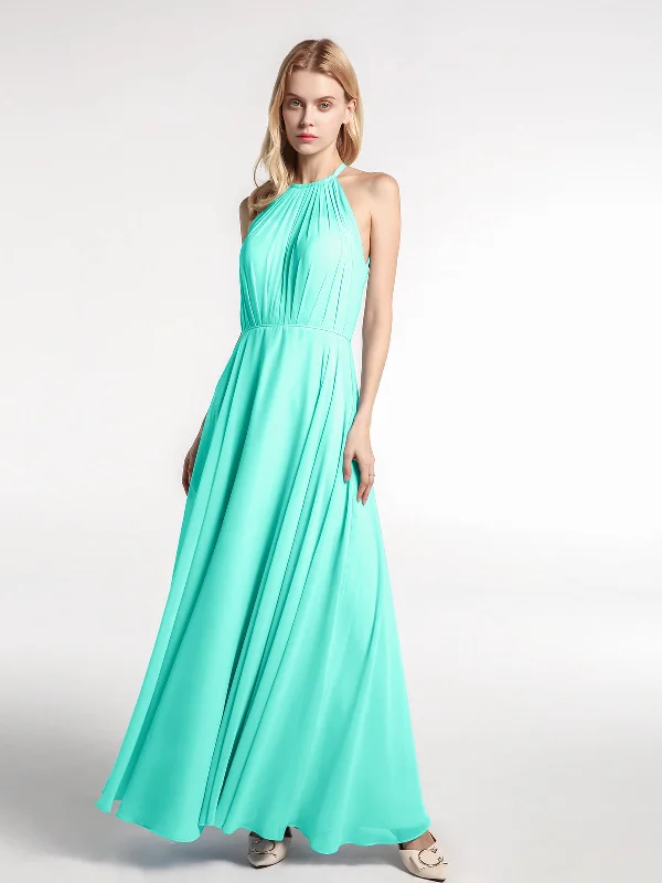 Halter Neck Chiffon Maxi Dress with Circle Skirt-Spa Comfortable Fit-and-Flare Maxi Dress