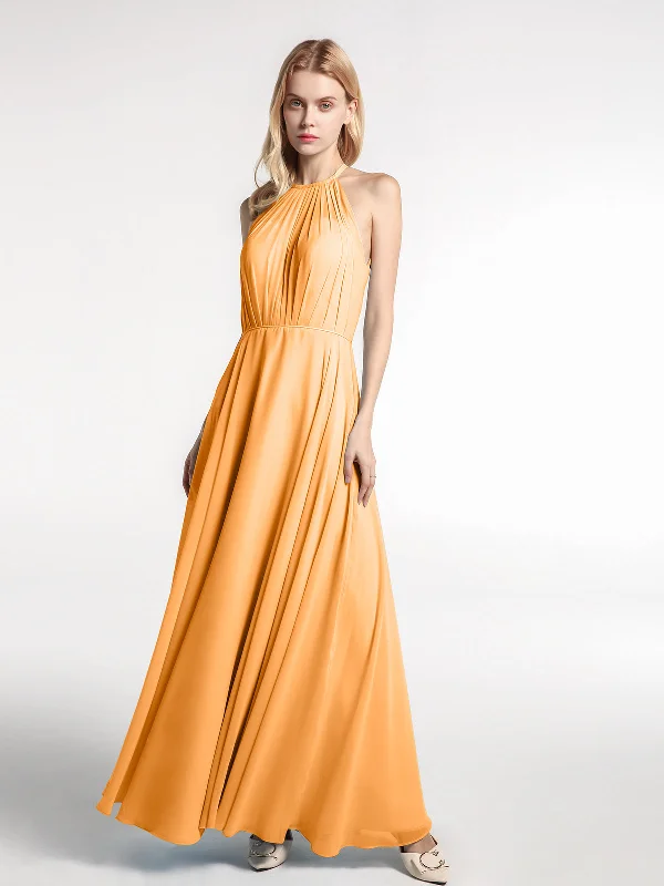 Halter Neck Chiffon Maxi Dress with Circle Skirt-Tangerine Stylish Boho Chic Maxi Dress