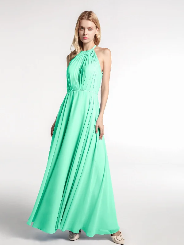 Halter Neck Chiffon Maxi Dress with Circle Skirt-Turquoise Cozy Wrap Maxi Dress