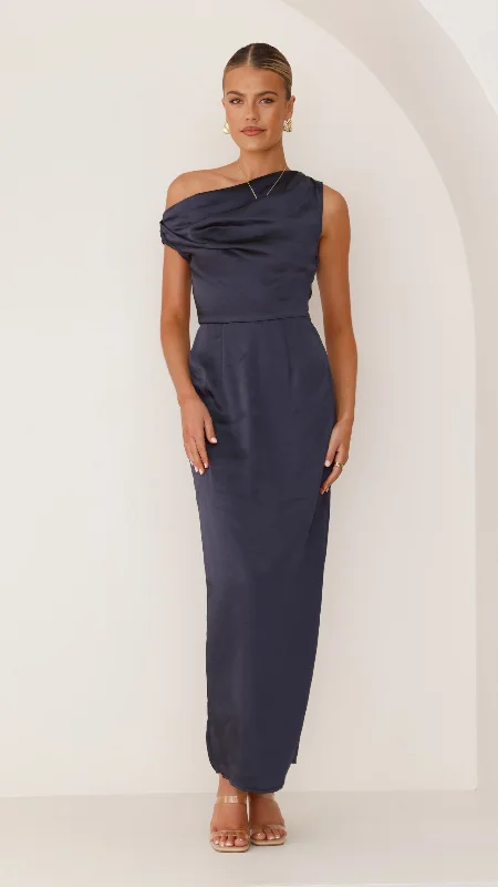 Harlowe Maxi Dress - Navy Comfortable Maxi Dress with Sleeves