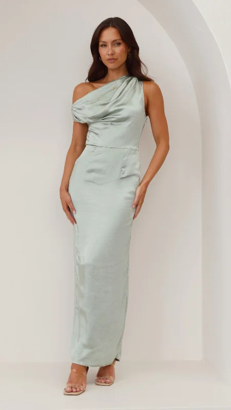 Harlowe Maxi Dress - Sage Fashionable Off-Shoulder Maxi Dress