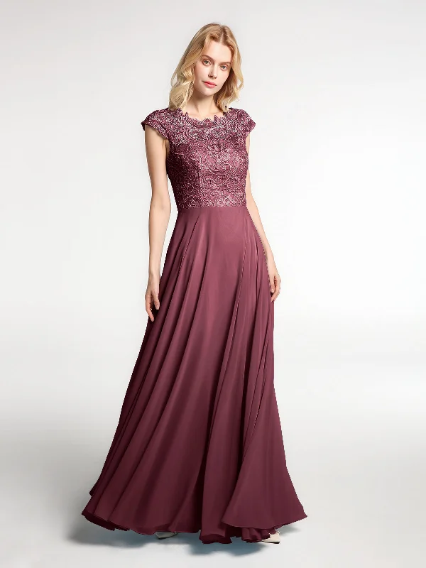 Illusion Wrap Neck Lace and Chiffon Maxi Dress-Cabernet Cozy Spaghetti Strap Maxi Dress