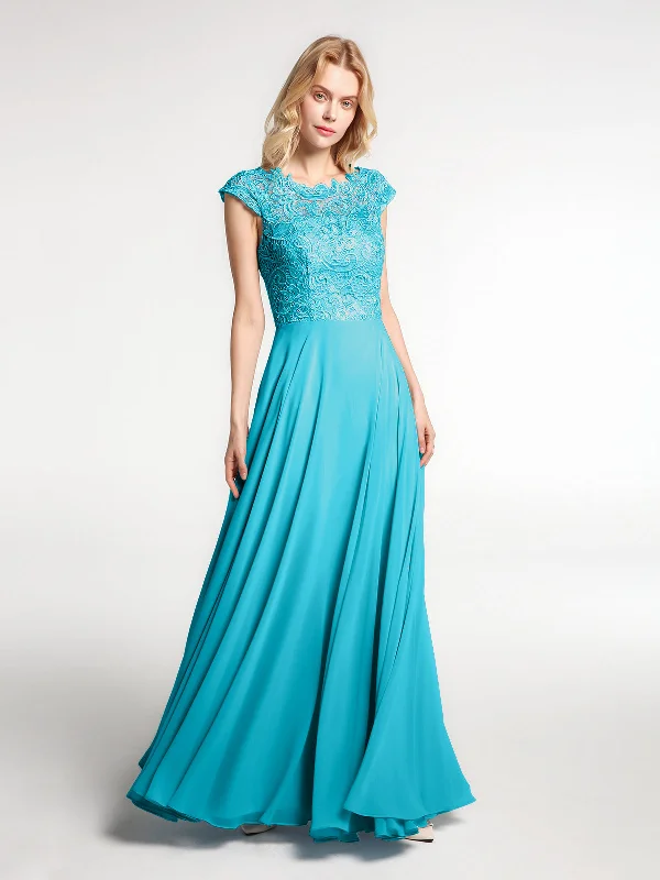 Illusion Wrap Neck Lace and Chiffon Maxi Dress-Jade Comfortable Maxi Dress with Slits