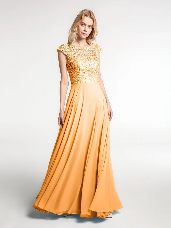 Illusion Wrap Neck Lace and Chiffon Maxi Dress-Tangerine Fashionable Chiffon Maxi Dress